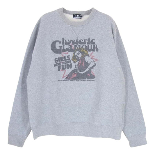 HYSTERIC GLAMOUR ヒステリックグラマー 0263CS14 MASSIVE GIRL マッシブガールプリント クルーネック スウェット トレーナー グレー系 L【中古】