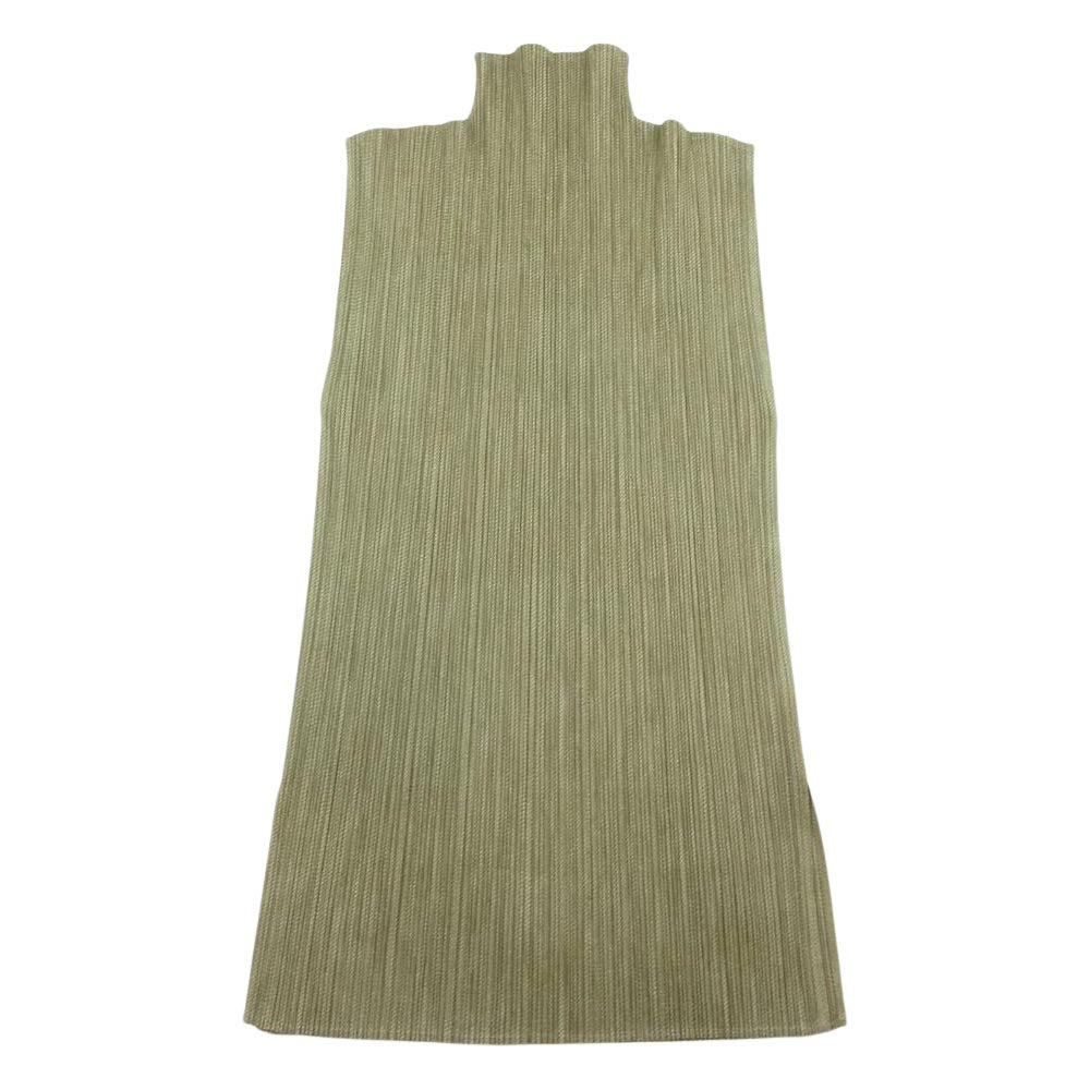 PLEATS PLEASE プリーツプリーズ イッセイミヤケ PP71-JK203 プリーツ加工 シャドープリント ノースリーブ プルオーバー カットソー トップス カーキ系 3【中古】