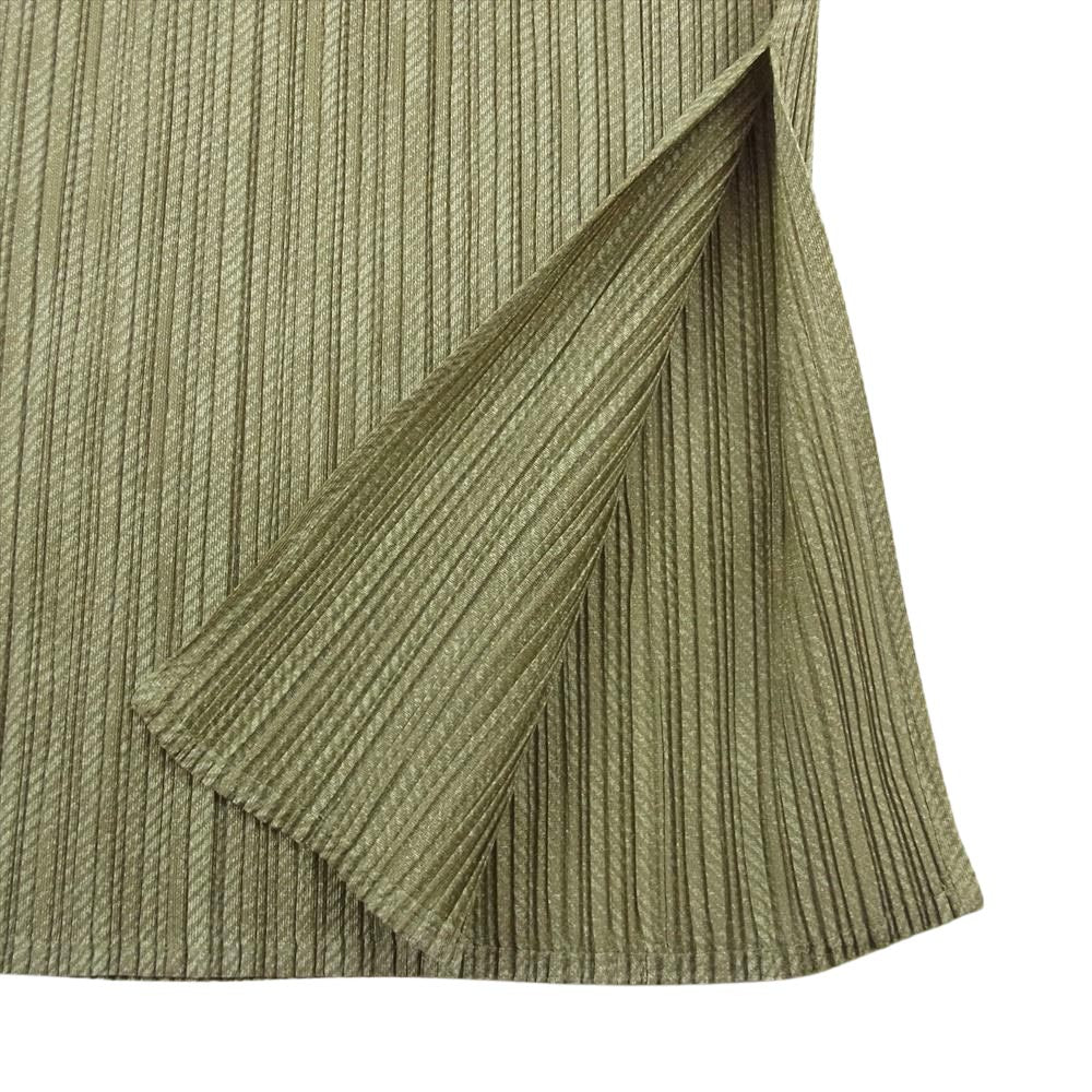 PLEATS PLEASE プリーツプリーズ イッセイミヤケ PP71-JK203 プリーツ加工 シャドープリント ノースリーブ プルオーバー カットソー トップス カーキ系 3【中古】