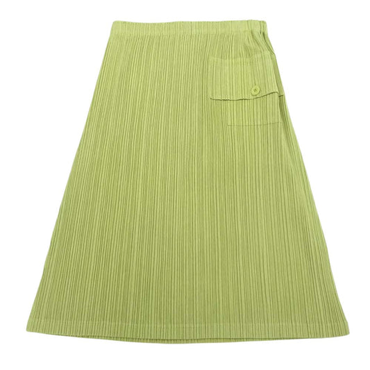 PLEATS PLEASE プリーツプリーズ イッセイミヤケ PP71-JG454 プリーツ加工 カーゴポケット付き ひざ丈 スカート ライトグリーン系 4【中古】