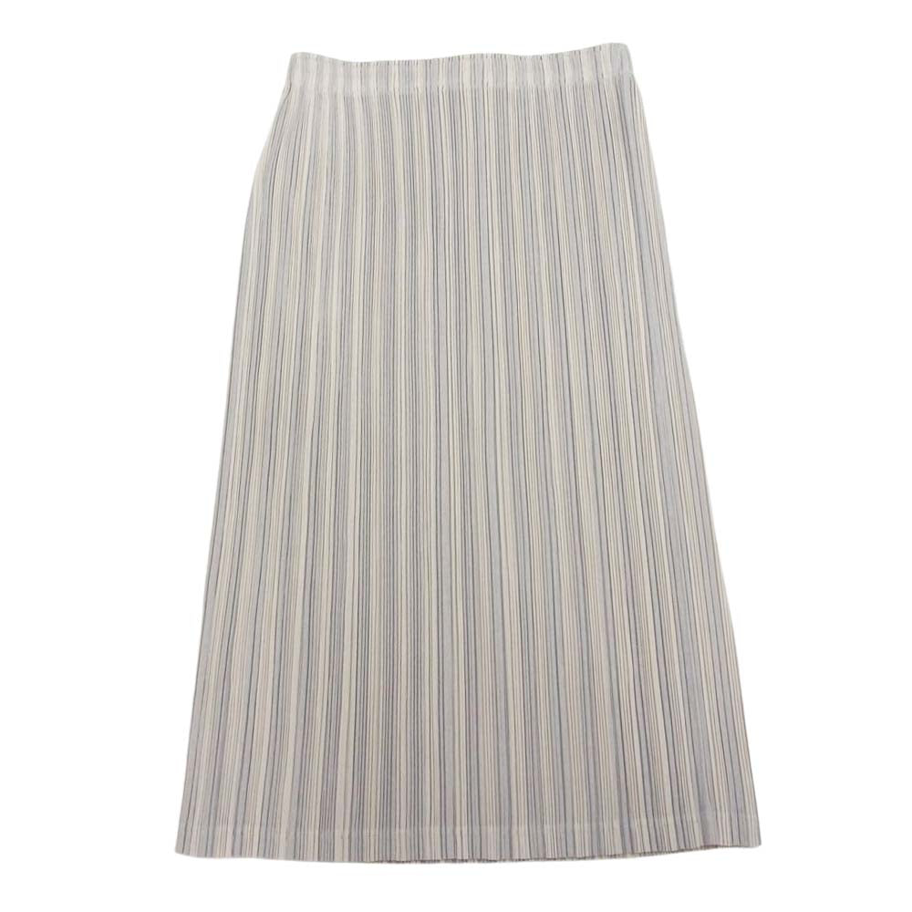 PLEATS PLEASE プリーツプリーズ イッセイミヤケ 07SS PP71-JG644 プリーツ加工 ストライプ ひざ丈 スカート  オフホワイト系 グレー系 4【中古】