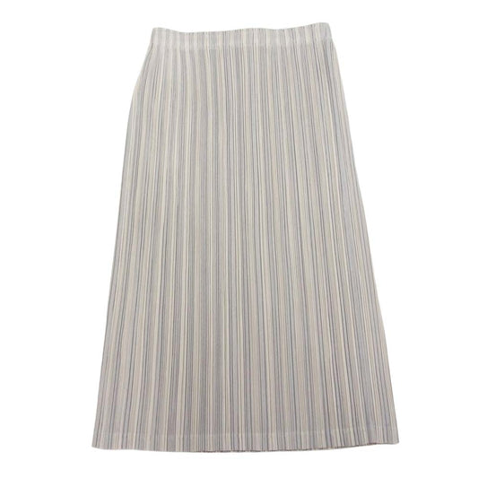 PLEATS PLEASE プリーツプリーズ イッセイミヤケ 07SS PP71-JG644 プリーツ加工 ストライプ ひざ丈 スカート  オフホワイト系 グレー系 4【中古】