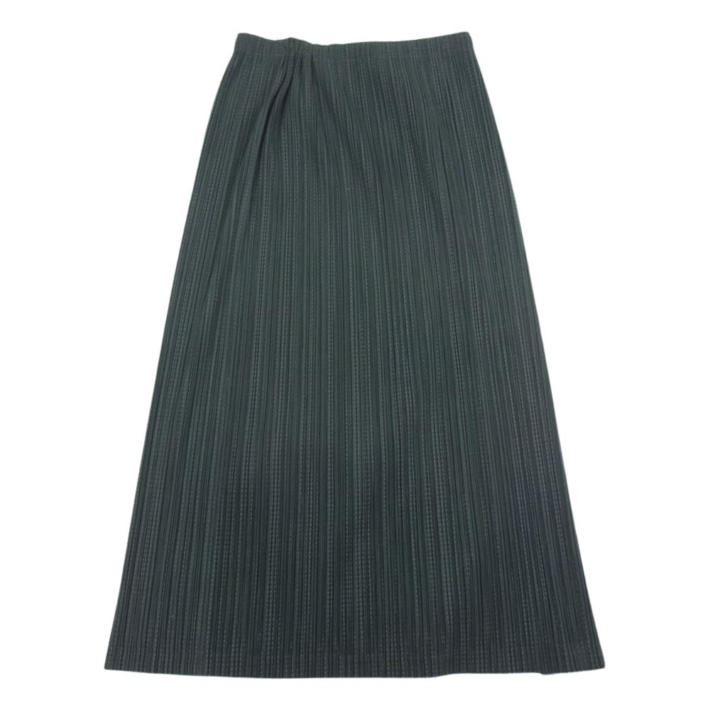 PLEATS PLEASE プリーツプリーズ イッセイミヤケ PP53JG774 プリーツ加工 シャドーストライプ ロング スカート ダークグリーン系 グリーン系 4【中古】