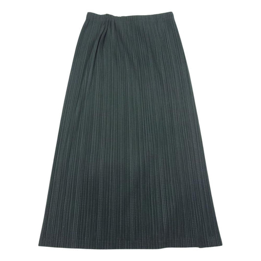 PLEATS PLEASE プリーツプリーズ イッセイミヤケ PP53JG774 プリーツ加工 シャドーストライプ ロング スカート ダークグリーン系 グリーン系 4【中古】