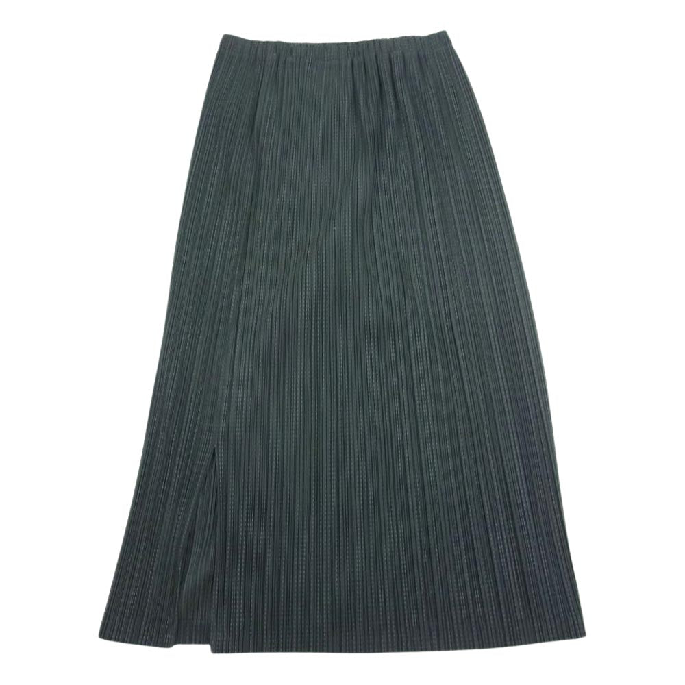PLEATS PLEASE プリーツプリーズ イッセイミヤケ PP53JG774 プリーツ加工 シャドーストライプ ロング スカート ダークグリーン系 グリーン系 4【中古】