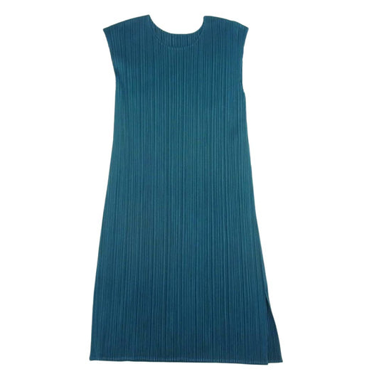 PLEATS PLEASE プリーツプリーズ イッセイミヤケ PP43-JT128 プリーツ加工 細プリーツ ノースリーブ ワンピース グリーン系 3【中古】