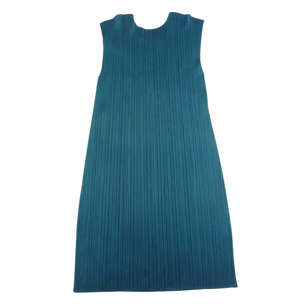 PLEATS PLEASE プリーツプリーズ イッセイミヤケ PP43-JT128 プリーツ加工 細プリーツ ノースリーブ ワンピース グリーン系 3【中古】