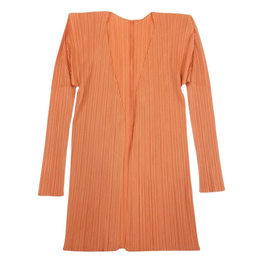 PLEATS PLEASE プリーツプリーズ イッセイミヤケ PP61-J0207 プリーツ加工 細プリーツ Vネック ボタンレス ロング カーディガン オレンジ系 4【中古】