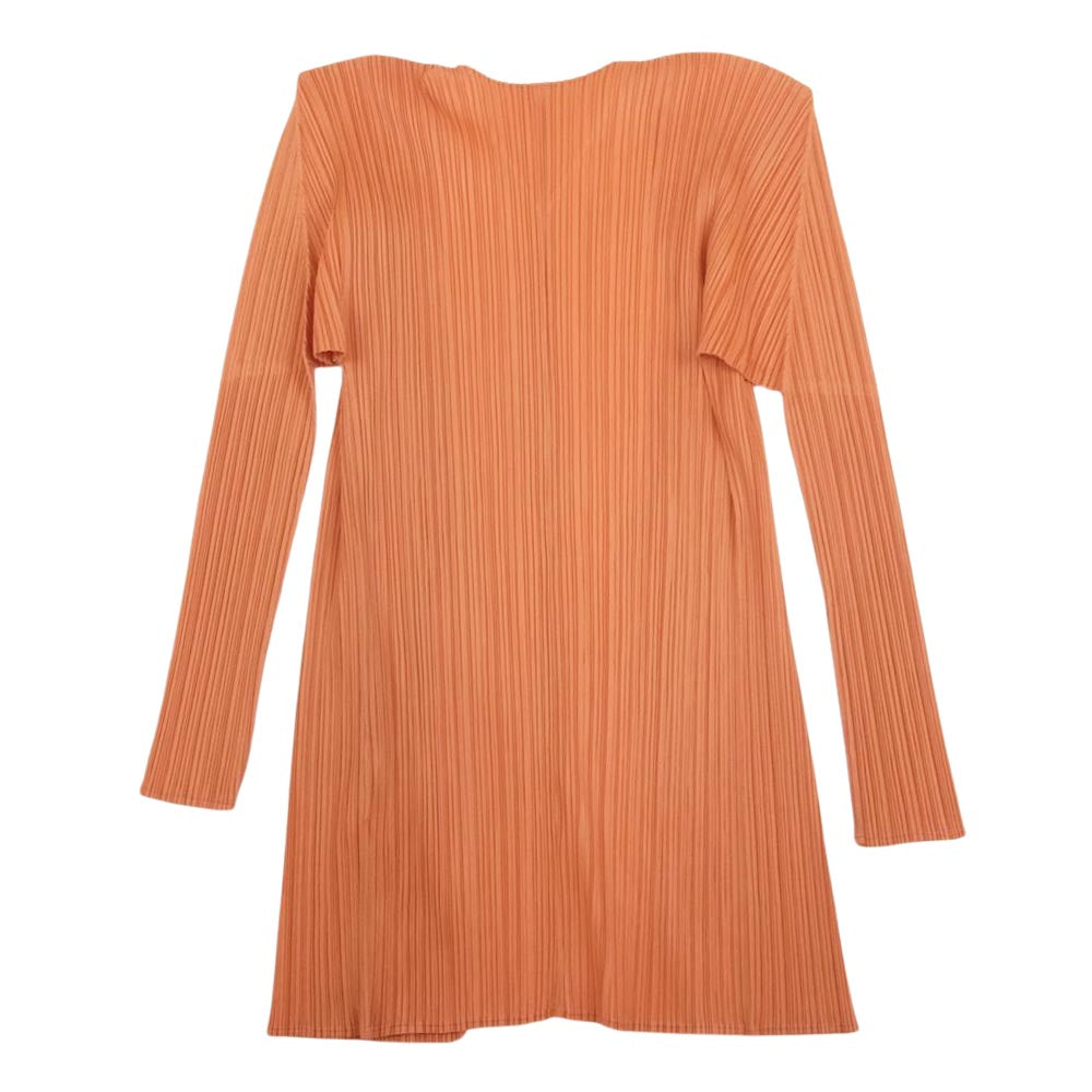 PLEATS PLEASE プリーツプリーズ イッセイミヤケ PP61-J0207 プリーツ加工 細プリーツ Vネック ボタンレス ロング カーディガン オレンジ系 4【中古】