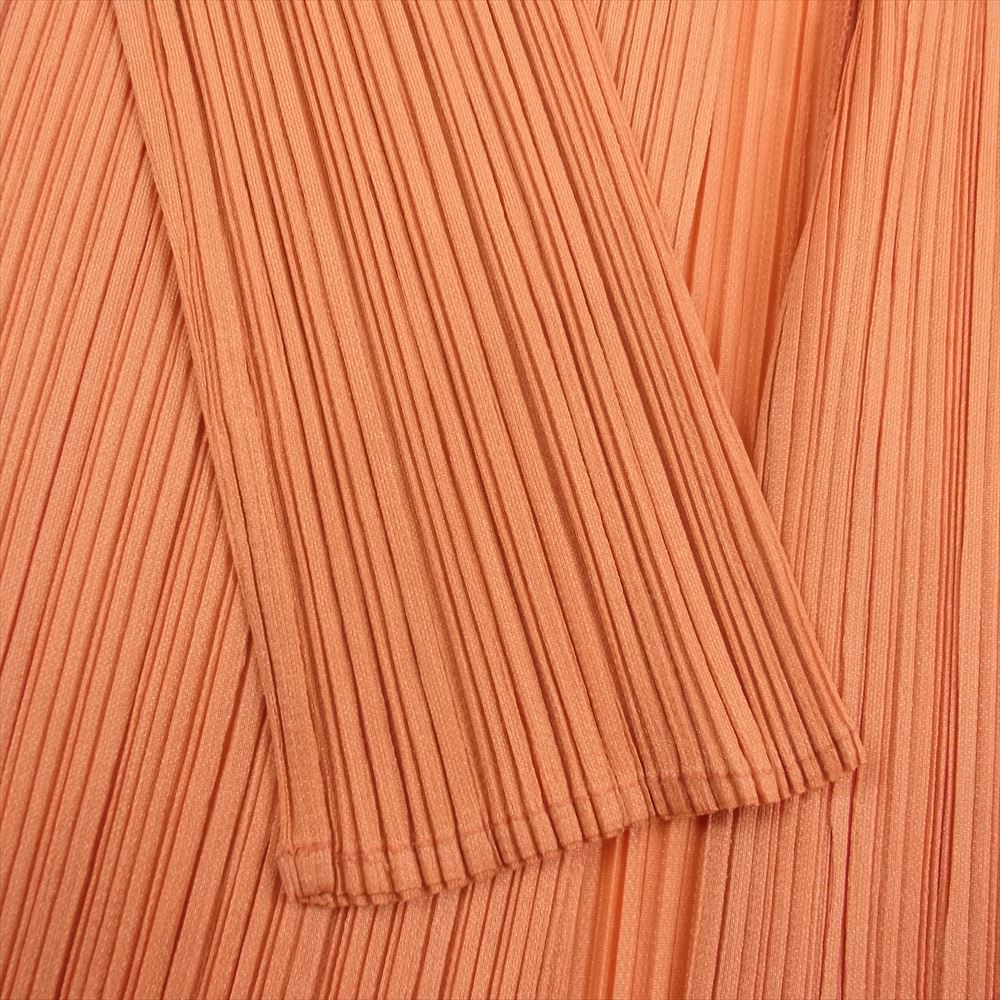 PLEATS PLEASE プリーツプリーズ イッセイミヤケ PP61-J0207 プリーツ加工 細プリーツ Vネック ボタンレス ロング カーディガン オレンジ系 4【中古】