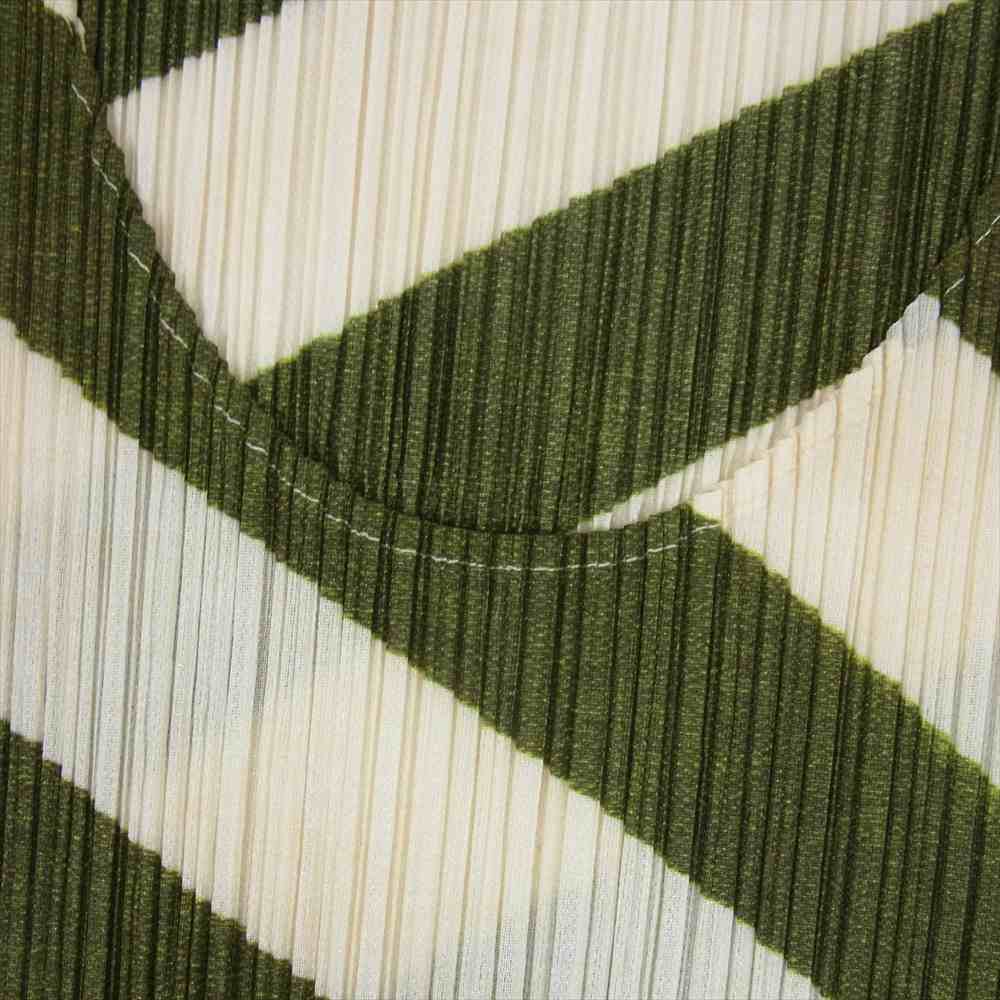 PLEATS PLEASE プリーツプリーズ イッセイミヤケ PP31-JH803 プリーツ加工 レジメンタルストライプ ノースリーブ ワンピース  クリーム×グリーン カーキ系 3【中古】