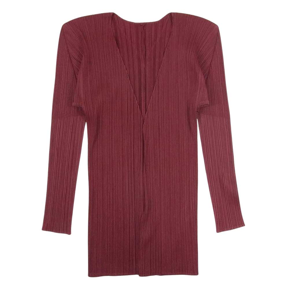 PLEATS PLEASE プリーツプリーズ イッセイミヤケ PP74-JO107 プリーツ加工 ノーカラー カーディガン エンジ系 3【中古】