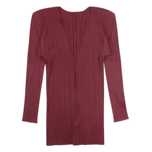 PLEATS PLEASE プリーツプリーズ イッセイミヤケ PP74-JO107 プリーツ加工 ノーカラー カーディガン エンジ系 3【中古】