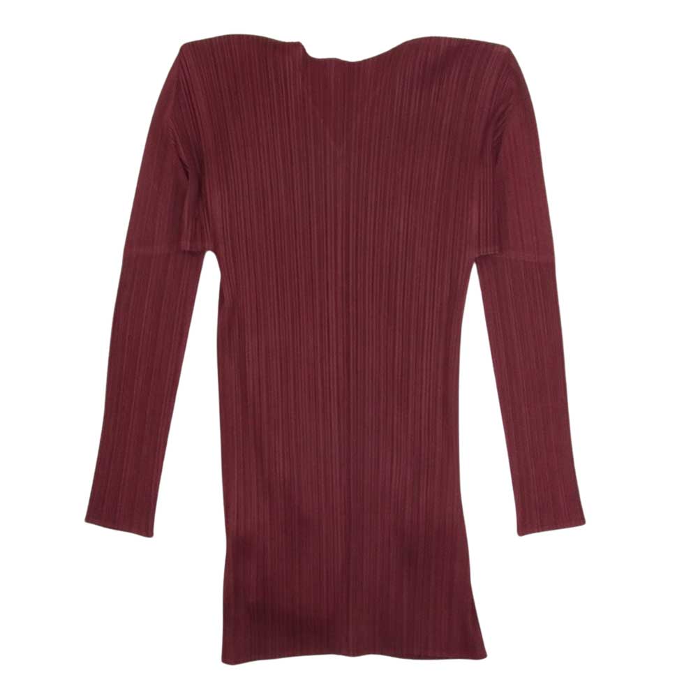 PLEATS PLEASE プリーツプリーズ イッセイミヤケ PP74-JO107 プリーツ加工 ノーカラー カーディガン エンジ系 3【中古】