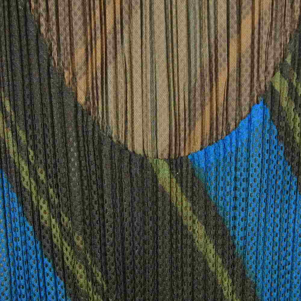 PLEATS PLEASE プリーツプリーズ イッセイミヤケ PP64-JK322 プリーツ加工 レジメンタルストライプ メッシュ ノースリーブ ワンピース ブルー系 5【中古】