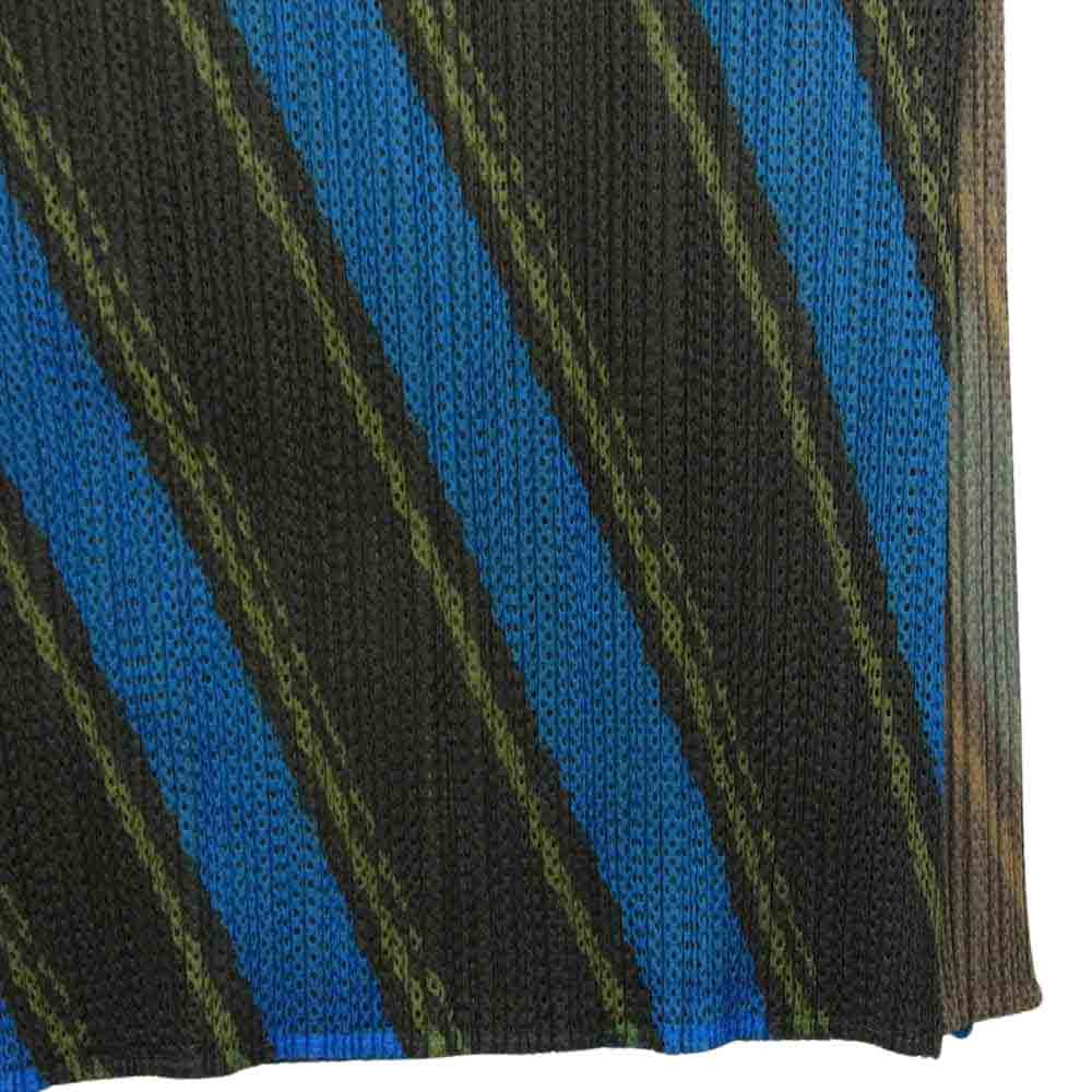PLEATS PLEASE プリーツプリーズ イッセイミヤケ PP64-JK322 プリーツ加工 レジメンタルストライプ メッシュ ノースリーブ ワンピース ブルー系 5【中古】