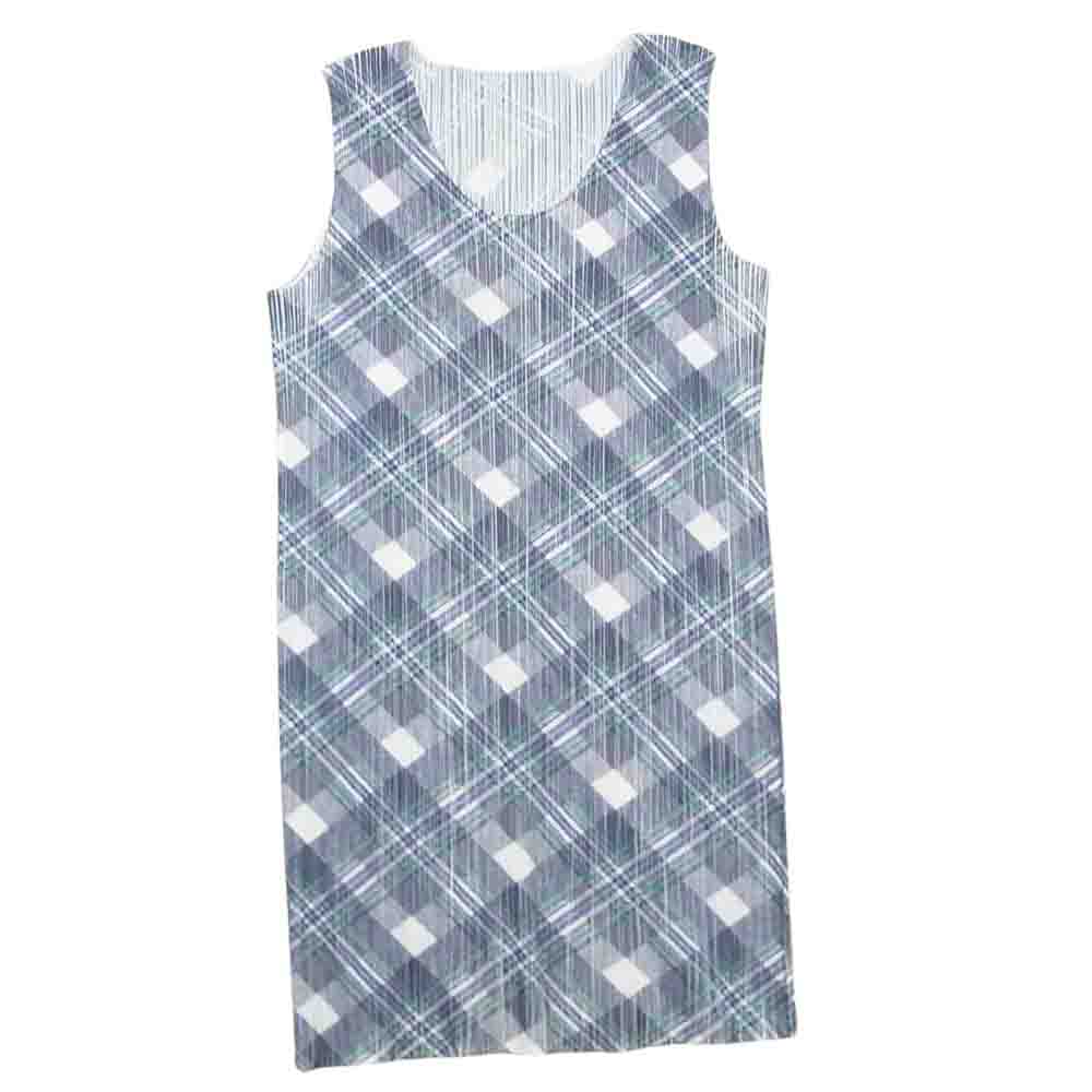 PLEATS PLEASE プリーツプリーズ イッセイミヤケ PP52-JH619 プリーツ加工 バイアスチェック 転写 プリント ノースリーブ ワンピース マルチカラー系 4【中古】