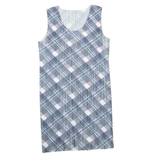 PLEATS PLEASE プリーツプリーズ イッセイミヤケ PP52-JH619 プリーツ加工 バイアスチェック 転写 プリント ノースリーブ ワンピース マルチカラー系 4【中古】