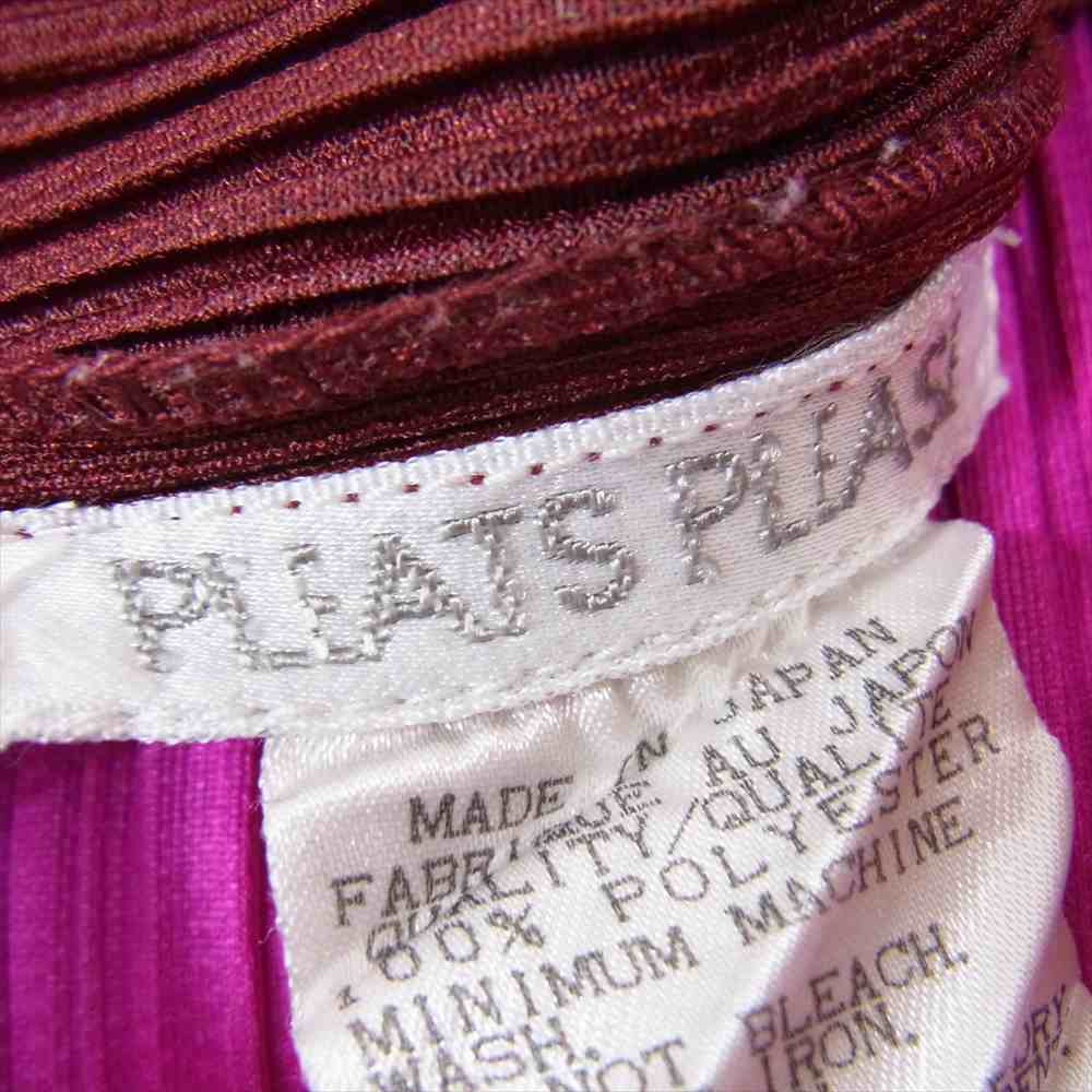 PLEATS PLEASE プリーツプリーズ イッセイミヤケ PP73-JH432 プリーツ加工 バイカラー切替 サイドスリット ボトルネック 長袖 ワンピース ドレス エンジ系 3【中古】