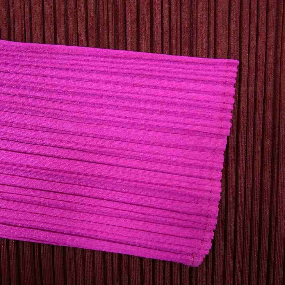 PLEATS PLEASE プリーツプリーズ イッセイミヤケ PP73-JH432 プリーツ加工 バイカラー切替 サイドスリット ボトルネック 長袖 ワンピース ドレス エンジ系 3【中古】