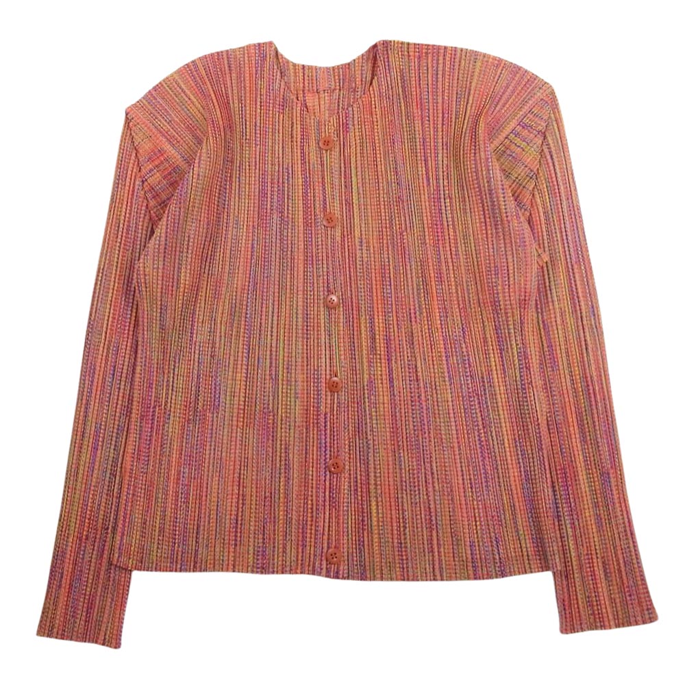 PLEATS PLEASE プリーツプリーズ イッセイミヤケ PP63-JD555 プリーツ加工 マルチカラー総柄 ノーカラー カーディガン オレンジ系 4【中古】