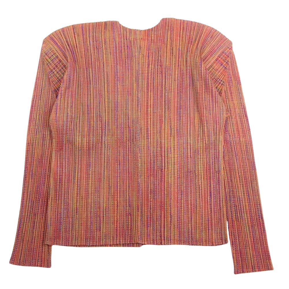 PLEATS PLEASE プリーツプリーズ イッセイミヤケ PP63-JD555 プリーツ加工 マルチカラー総柄 ノーカラー カーディガン オレンジ系 4【中古】