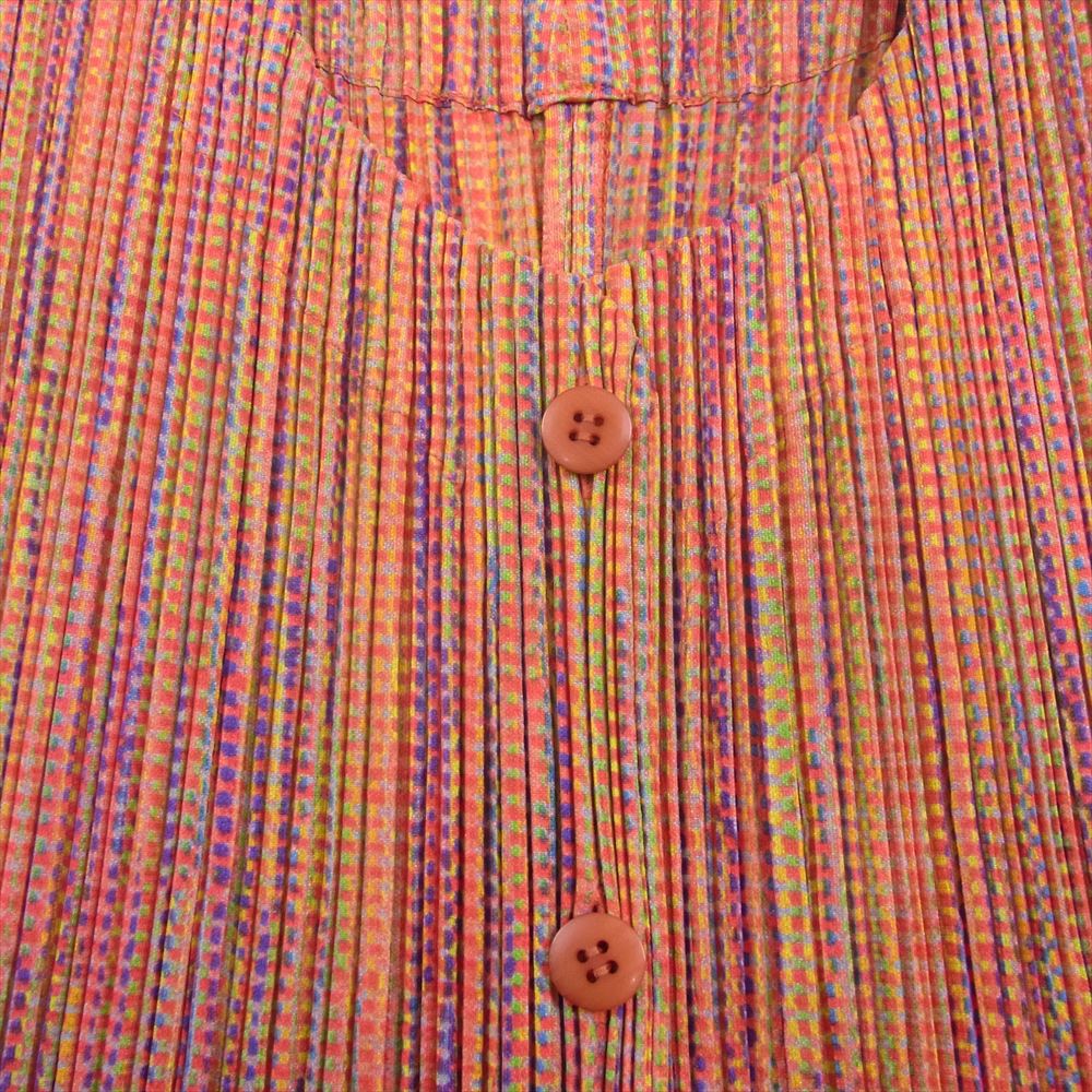 PLEATS PLEASE プリーツプリーズ イッセイミヤケ PP63-JD555 プリーツ加工 マルチカラー総柄 ノーカラー カーディガン オレンジ系 4【中古】