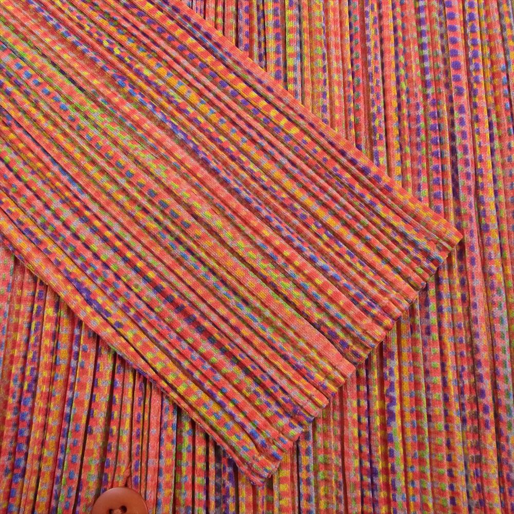 PLEATS PLEASE プリーツプリーズ イッセイミヤケ PP63-JD555 プリーツ加工 マルチカラー総柄 ノーカラー カーディガン オレンジ系 4【中古】