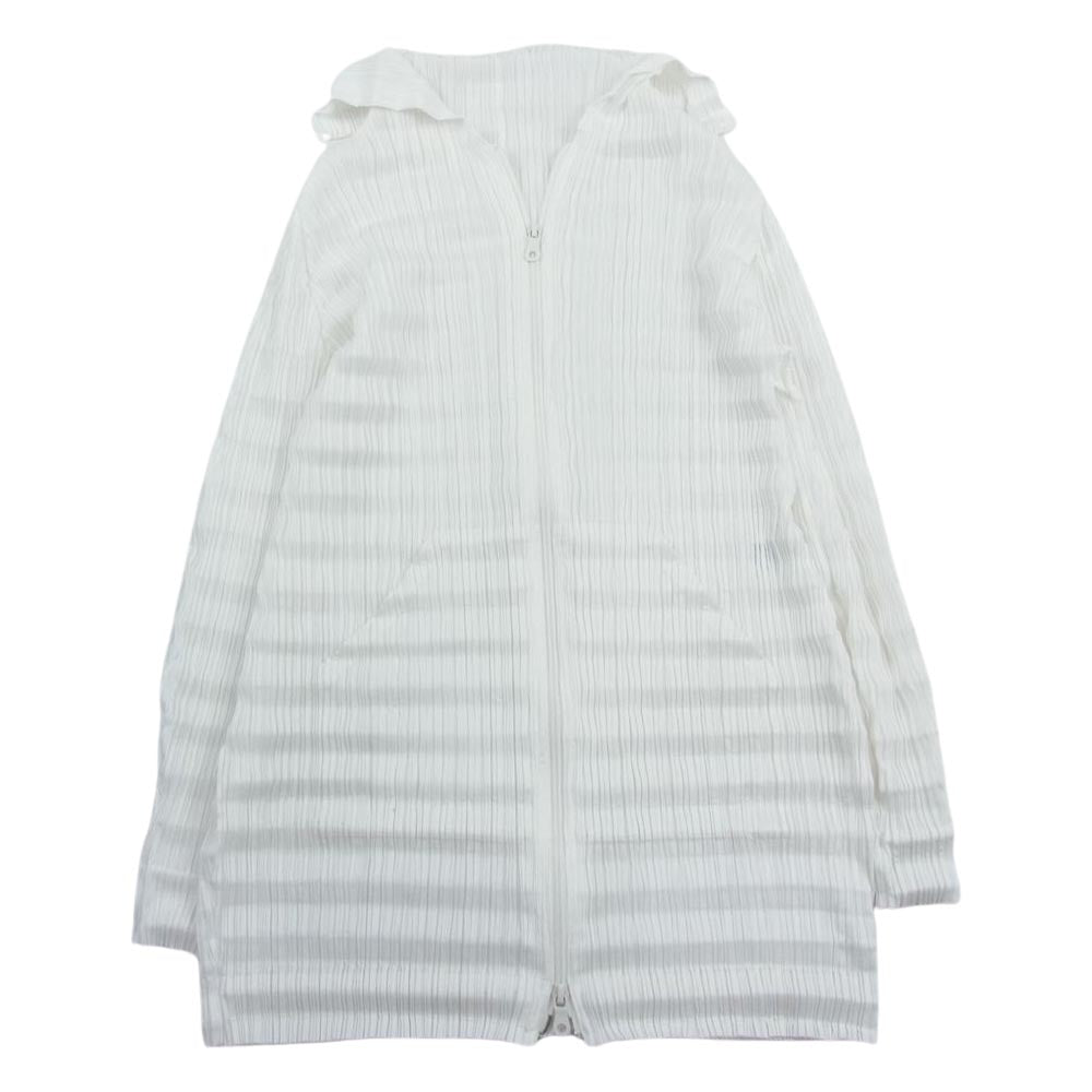 PLEATS PLEASE プリーツプリーズ イッセイミヤケ PP23-JC792 プリーツ加工 ウェーブ セーラーカラー ハイネック ジップカーディガン ジャケット ホワイト系 3【中古】