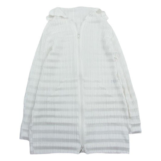 PLEATS PLEASE プリーツプリーズ イッセイミヤケ PP23-JC792 プリーツ加工 ウェーブ セーラーカラー ハイネック ジップカーディガン ジャケット ホワイト系 3【中古】