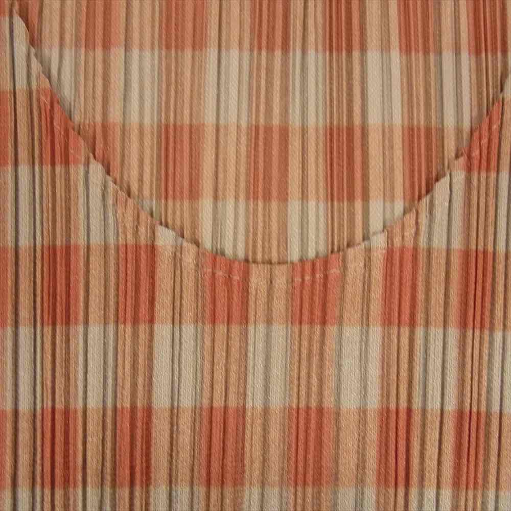 PLEATS PLEASE プリーツプリーズ イッセイミヤケ PP72-JH16 プリーツ加工 チェック ノースリーブ スリット ロング ワンピース ベージュ オレンジ系 2【中古】