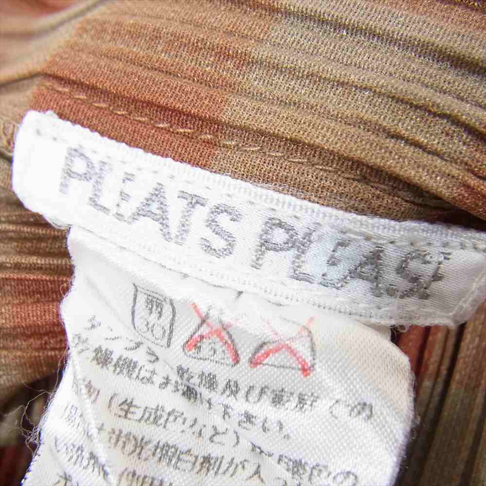 PLEATS PLEASE プリーツプリーズ イッセイミヤケ PP72-JH16 プリーツ加工 チェック ノースリーブ スリット ロング ワンピース ベージュ オレンジ系 2【中古】
