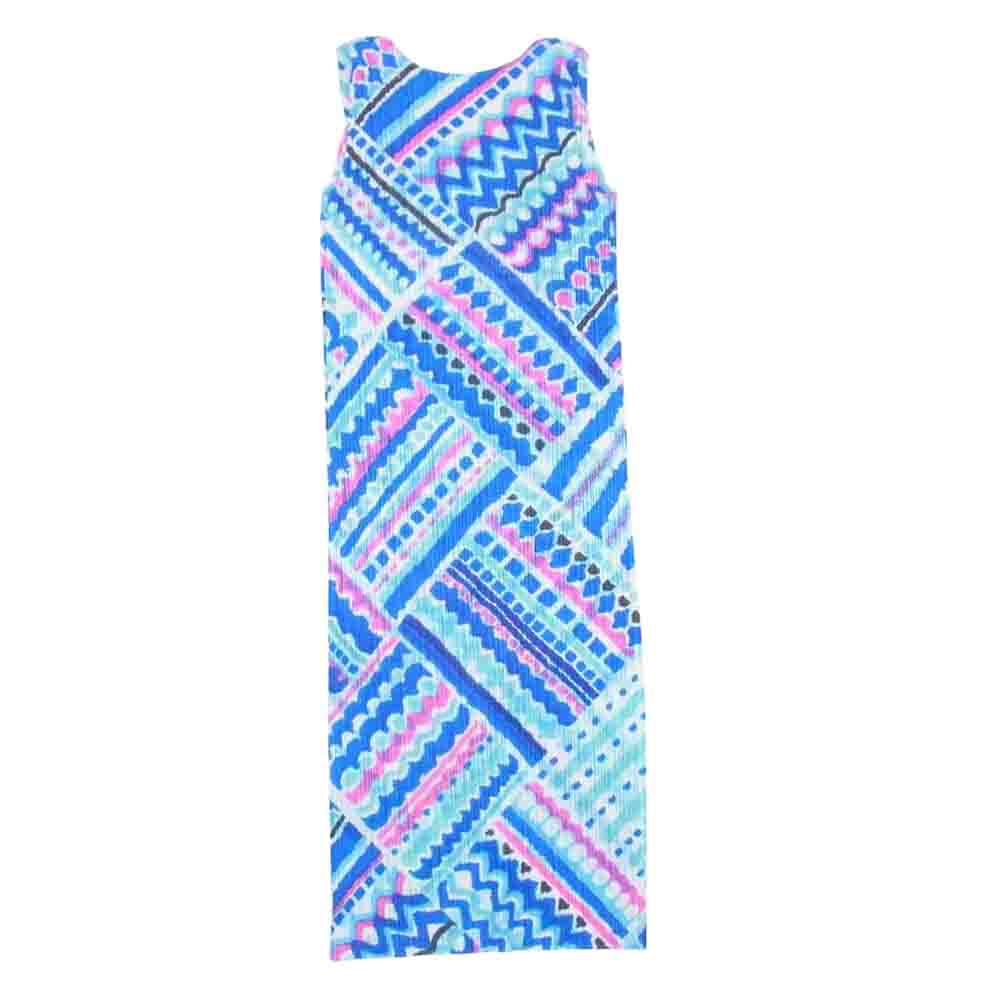 PLEATS PLEASE プリーツプリーズ イッセイミヤケ PP41-JH716 プリーツ加工 総柄 ノースリーブ ロング ワンピース ピンク ブルー系 4【中古】