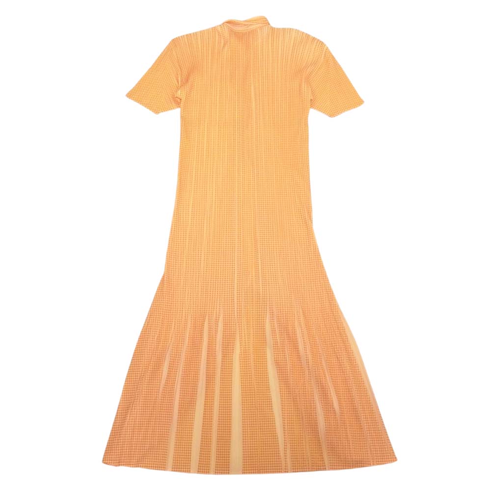 PLEATS PLEASE プリーツプリーズ イッセイミヤケ PP22-JH857 プリーツ加工 転写 プリント チェック シャツ ワンピース オレンジ系 4【中古】
