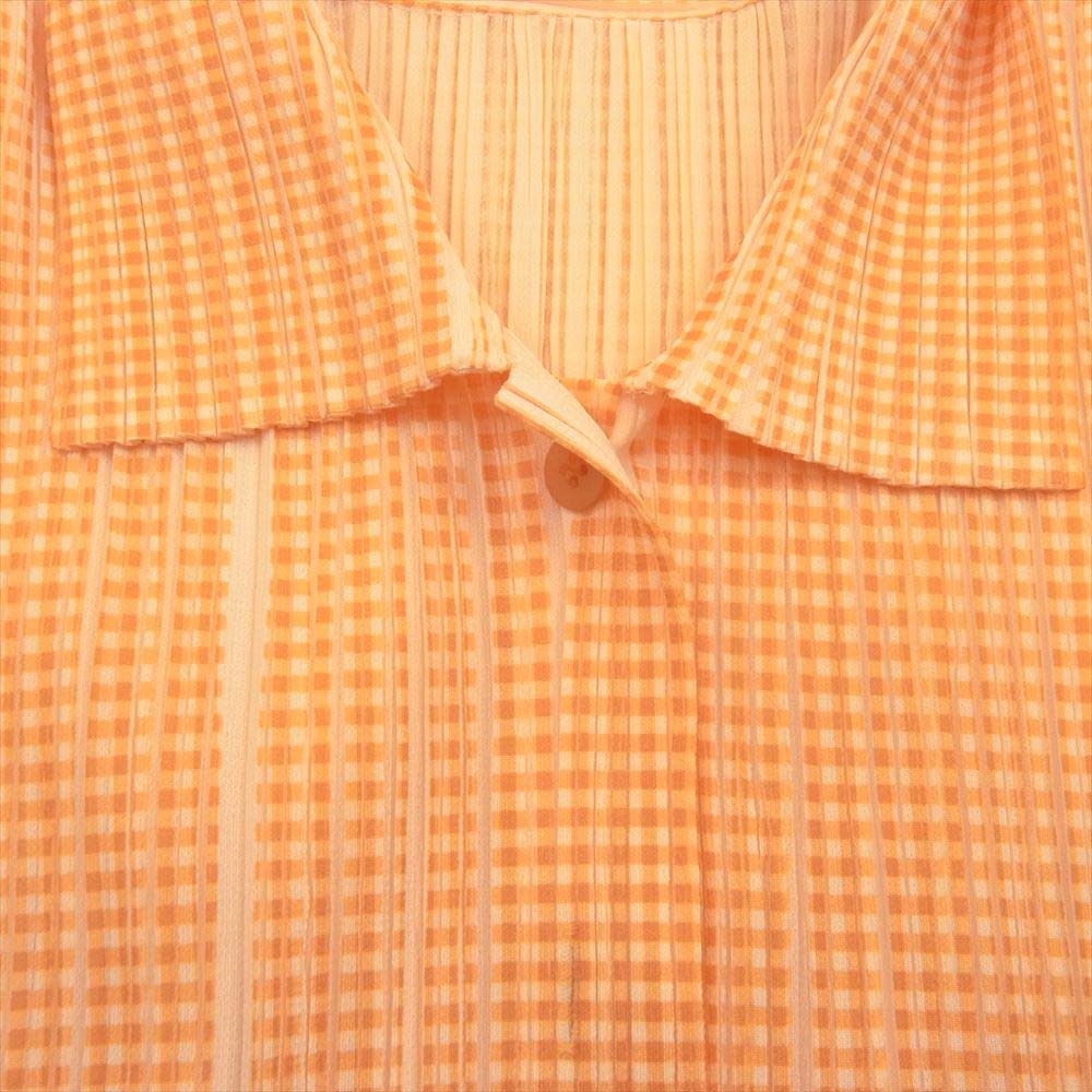PLEATS PLEASE プリーツプリーズ イッセイミヤケ PP22-JH857 プリーツ加工 転写 プリント チェック シャツ ワンピース オレンジ系 4【中古】