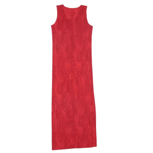 PLEATS PLEASE プリーツプリーズ イッセイミヤケ PP63-JH116 プリーツ加工 タイダイ染め サイドスリット ノースリーブ ワンピース レッド系 2【中古】