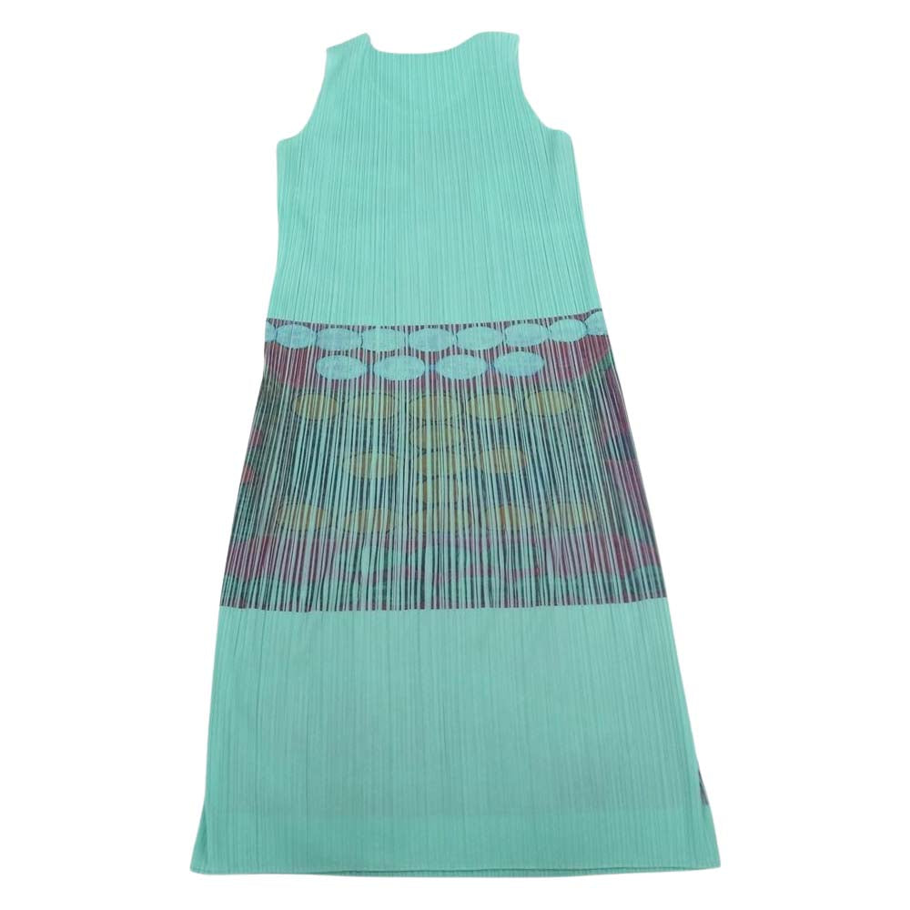 PLEATS PLEASE プリーツプリーズ イッセイミヤケ PP83-JH216 プリーツ加工 転写 プリント フラワー ノースリーブ ロング ワンピース グリーン系 2【中古】