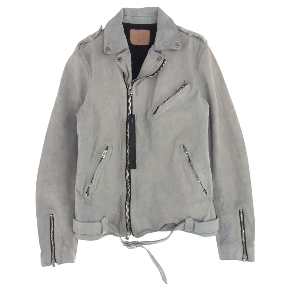 ISAMUKATAYAMA BACKLASH イサムカタヤマバックラッシュ 22AW  10014 ISAMU KATAYAMA JAPAN CALF NATURAL DYED GARMENT WASH DOUBLE RIDERS ジャパン カーフタンニン鞣し 製品洗い ダブル ライダース グレー系 M【美品】【中古】