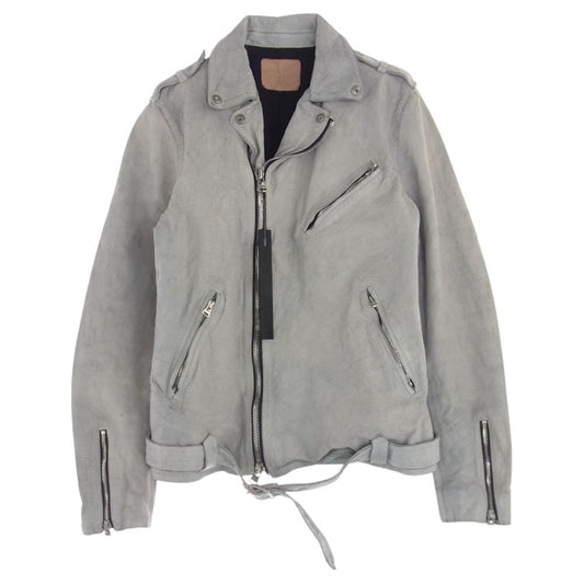 ISAMUKATAYAMA BACKLASH イサムカタヤマバックラッシュ 22AW  10014 ISAMU KATAYAMA JAPAN CALF NATURAL DYED GARMENT WASH DOUBLE RIDERS ジャパン カーフタンニン鞣し 製品洗い ダブル ライダース グレー系 M【美品】【中古】