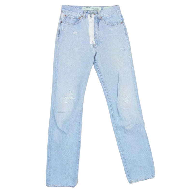 OFF-WHITE オフホワイト OWYA001R18386021 Distressed High-rise Straight leg Jeans ZIP 再構築 デニムパンツ インディゴブルー系 24【中古】