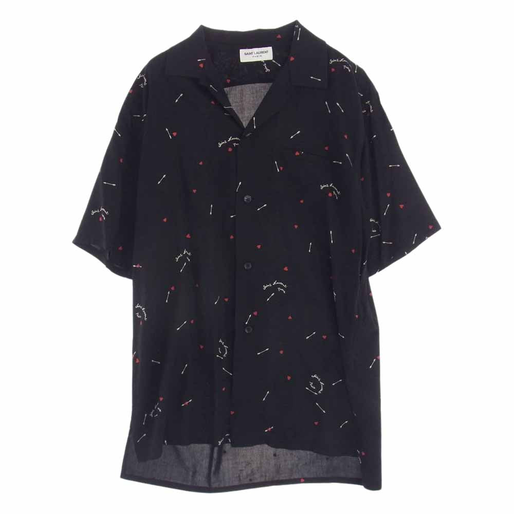 SAINT LAURENT サンローラン 21SS 531956 Y2D48  キューピッド プリント 総柄 半袖シャツ ブラック系 39【中古】