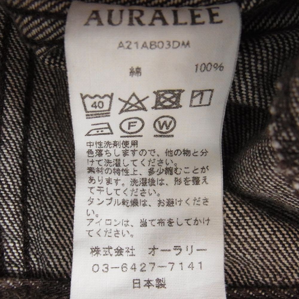 AURALEE オーラリー 21AW  A21AB03DM WASHED HARD TWIST DENIM ハードツイル デニム ジャケット ダークブラウン系 4【美品】【中古】