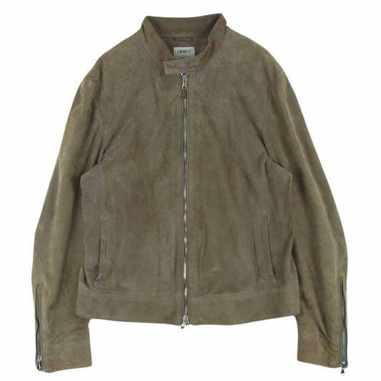 エンメティ 国内正規品 ゴートレザー スエード パンチング シングル ライダース ジャケット イタリア製 グレイッシュブラウン系 48【中古】