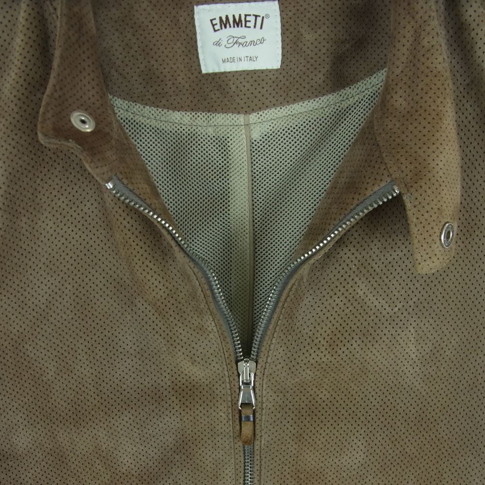 エンメティ 国内正規品 ゴートレザー スエード パンチング シングル ライダース ジャケット イタリア製 グレイッシュブラウン系 48【中古】