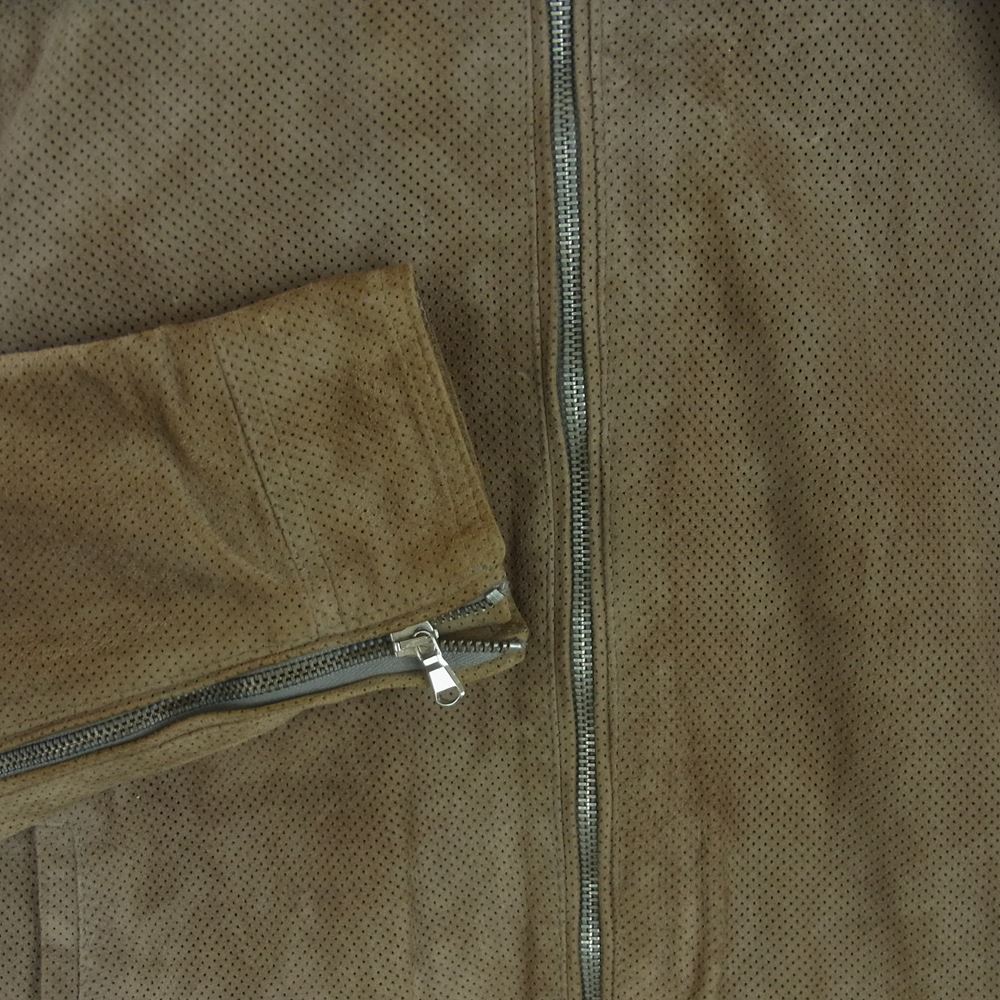 エンメティ 国内正規品 ゴートレザー スエード パンチング シングル ライダース ジャケット イタリア製 グレイッシュブラウン系 48【中古】