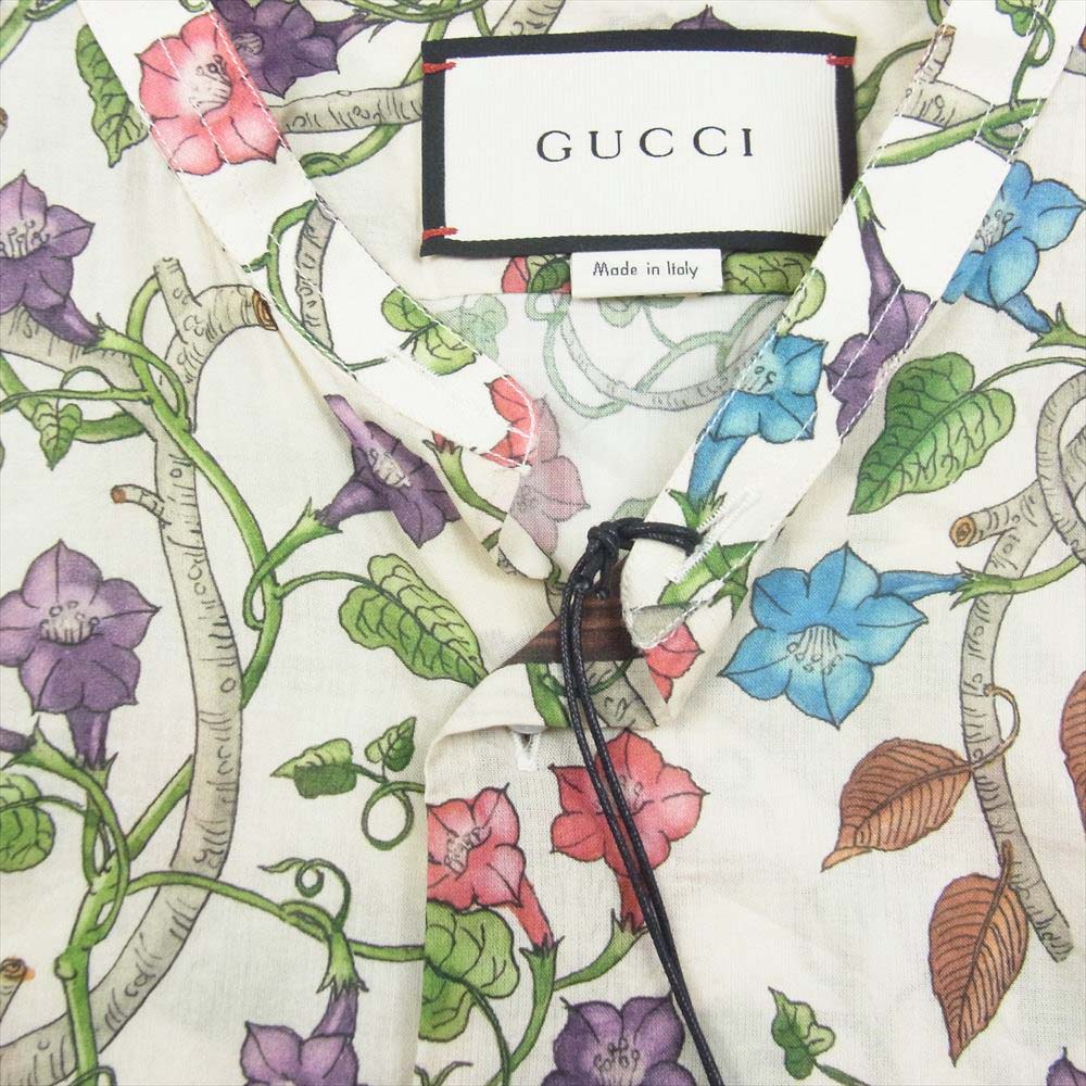 GUCCI グッチ 450501 コットン ボタニカル 総柄 ノーカラー 長袖シャツ オフホワイト系 15【新古品】【未使用】【中古】