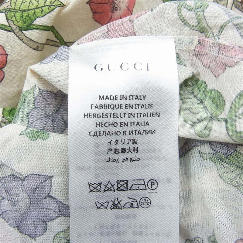 GUCCI グッチ 450501 コットン ボタニカル 総柄 ノーカラー 長袖シャツ オフホワイト系 15【新古品】【未使用】【中古】