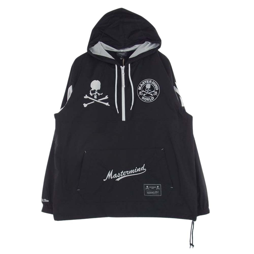 mastermind JAPAN マスターマインドジャパン OJZP7531-CLBYYPPPBLCK WORLD mitchell&ness LIGHTWEIGHT ANORAK COLLAB ライトウェイト アノラック パーカー ブラック系 ホワイト系 L【新古品】【未使用】【中古】