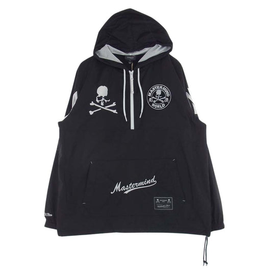 mastermind JAPAN マスターマインドジャパン OJZP7531-CLBYYPPPBLCK WORLD mitchell&ness LIGHTWEIGHT ANORAK COLLAB ライトウェイト アノラック パーカー ブラック系 ホワイト系 L【新古品】【未使用】【中古】