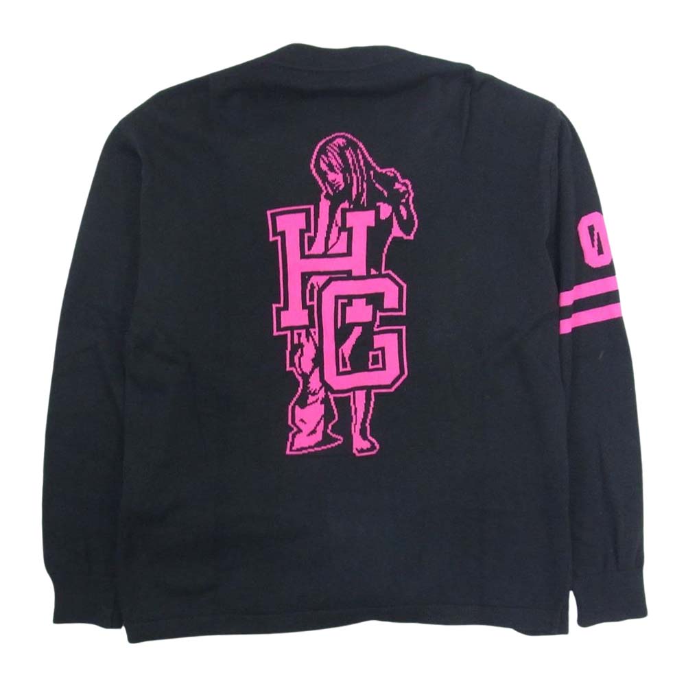 HYSTERIC GLAMOUR ヒステリックグラマー 02203ND01 HG LEAGUE編込 カーディガン ブラック系 L【中古】